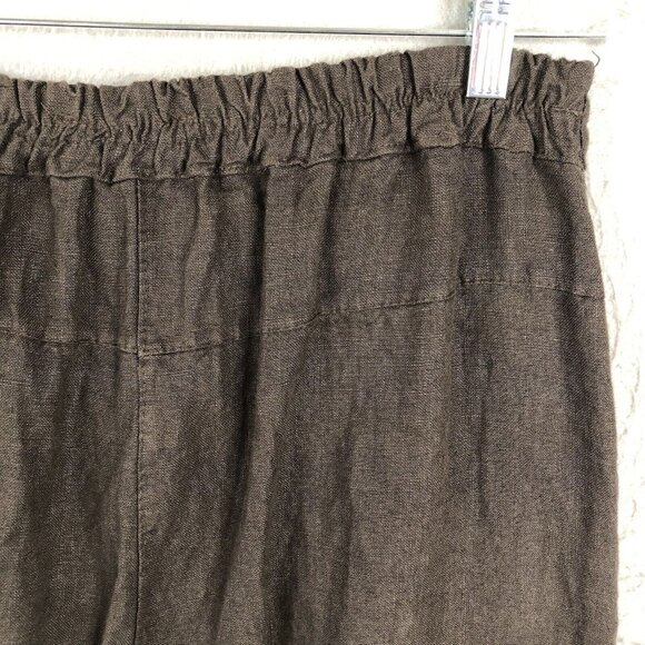 Made In Italy Pants Womens 12 Brown 100% Linen Crop Wide Leg Lagenlook Boho - Picture 11 of 16